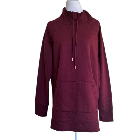 NEW Tek Gear Cowl neck Tunic Burgundy with Front Pocket thumb holes Sz XL - Picture 2 of 13